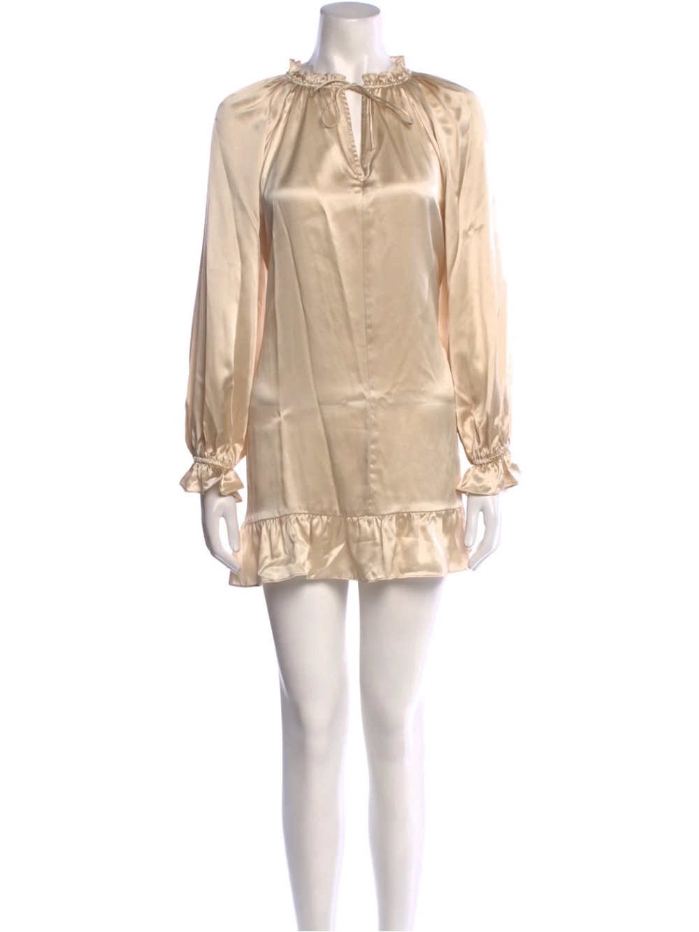 Reformation Silk Ruffle Hem Long Sleeve Mini Champagne Dress Size Large NWOT